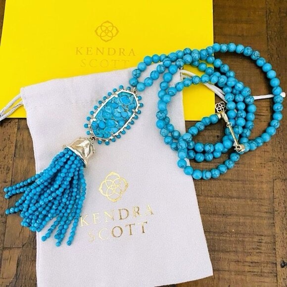 Kendra Scott Jewelry - KENDRA SCOTT Tatiana Long Beaded Turquoise Tassel Statement Necklace